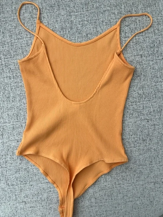 H&M Ribbed Spaghetti-Strap Bodysuit - Orange - Picture 3 of 10